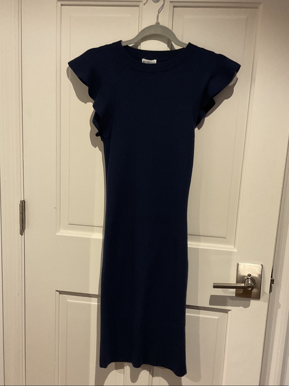 Minnie Rose Navy Ruffle Sleeve Midi Dress